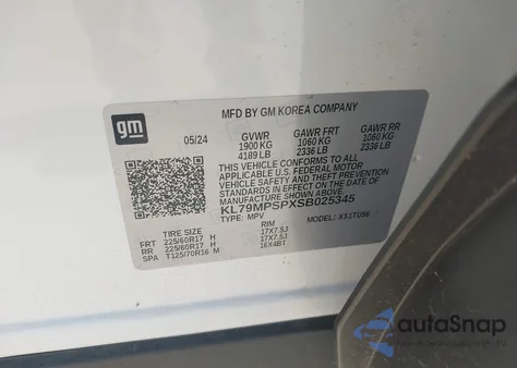 2025 Chevrolet Trailblazer Fwd Lt из США, поврежденный, VIN KL79MPSPXSB025345